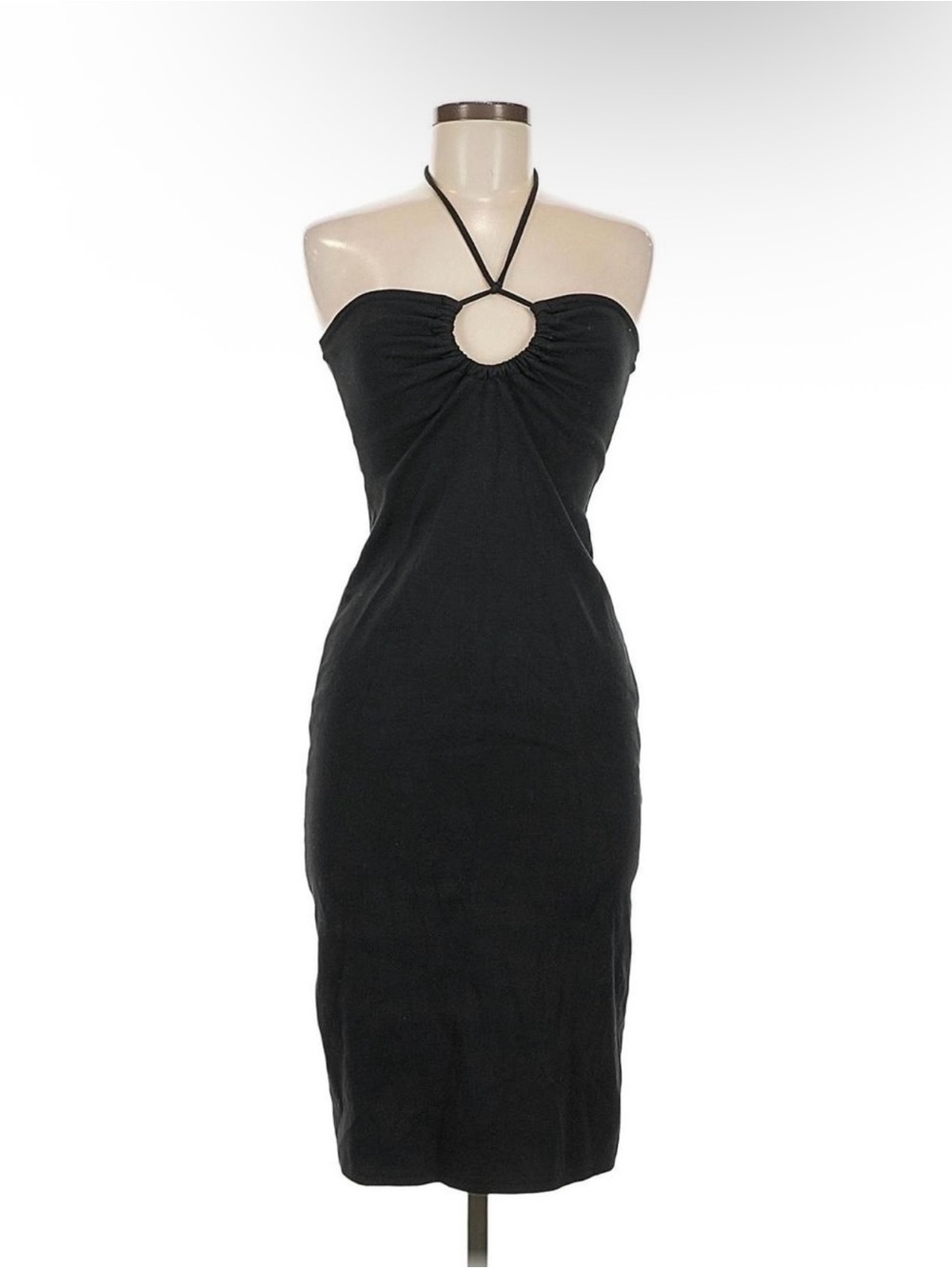 Zara Strapless Black Midi Dress with Halter Keyhole